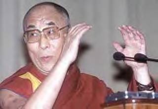 Dalai Lama giving a discourse on Human Values at a function organised by Sathya Sai International Centre